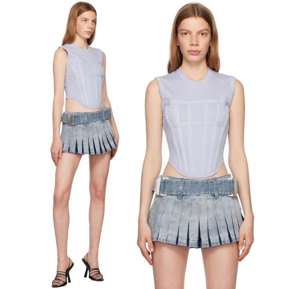 NWT Dion Lee Corset Tank Top Ribbed Knit Jersey Cotton Light Blue Unisex Medium